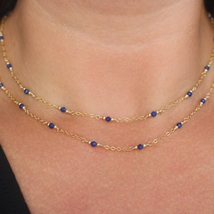Gold Lapis Lazuli Necklace, Gold Gemstone Station Necklace, Dainty Lapis Necklace, 14k Gold Filled Lapis Jewelry, Deep Blue Beaded Necklace