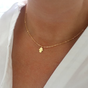 Gold Hamsa Necklace, Dainty Gold Necklace, Gold Hamsa Hand Necklace, Gold Boho Necklace, Small Gold Charm Necklace, Gold Hamsa Jewelry