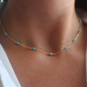 Arizona Turquoise Necklace, Gold Turquoise Station Necklace, 14k Gold Filled Turquoise Jewelry, Genuine AAA Turquoise Bead Necklace