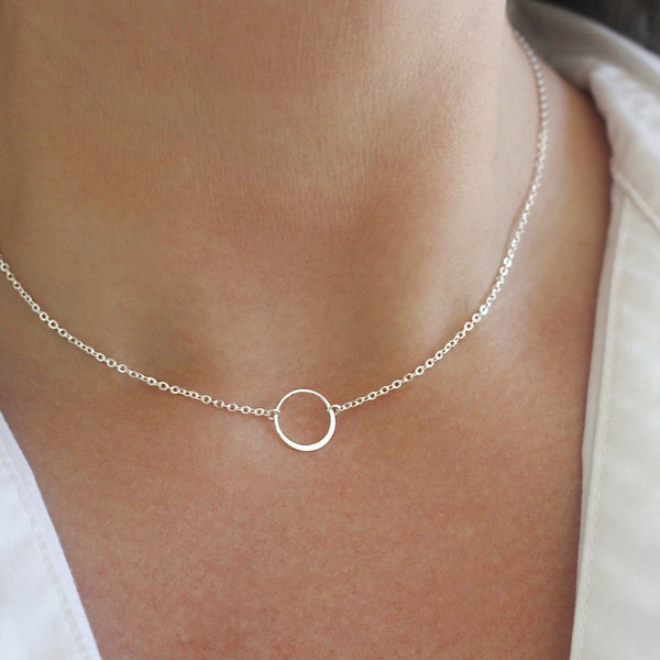 Sterling Silver Circle Necklace, Silver Eternity Necklace, Silver Open Ring Necklace, Simple Minimal Necklace, Dainty Silver Necklace