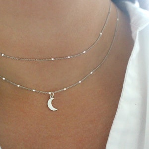 Door sterren verlichte zilveren maanketting, zilveren stermaanketting, zilveren maansterketting, zilveren maansikkelketting, sierlijke zilveren ketting