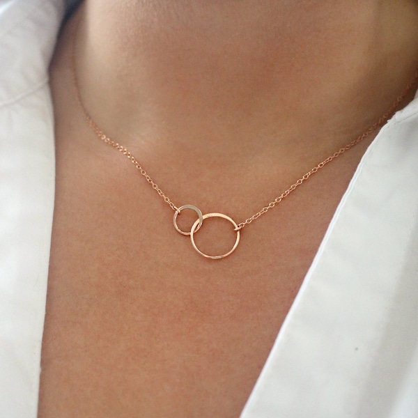 Rose Gold Unity Necklace, Dainty Rose Gold Necklace, Rose Gold Infinity Necklace, Rose Gold Circles Necklace, Rose Gold Charm Necklace