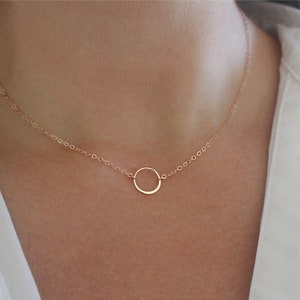 Single Rose Gold Circle Necklace, Rose Gold Eternity Necklace, Rose Gold Open Ring Necklace, Simple Minimal Dainty Rose Gold Necklace Women