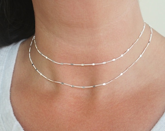Starlit Sterling Silver Necklace, Sterling Silver Choker Necklace