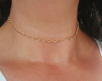 Classic Gold Chain Necklace, Women Gold Necklace, Simple Gold Choker Necklace, Dainty 14k Gold Filled Necklace, Figure Eight Chain Necklace