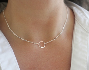 Sterling Silver Circle Necklace, Silver Eternity Necklace, Silver Open Ring Necklace, Simple Minimal Necklace, Dainty Silver Necklace