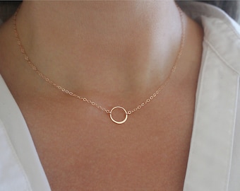 Single Rose Gold Circle Necklace, Rose Gold Eternity Necklace, Rose Gold Open Ring Necklace, Simple Minimal Dainty Rose Gold Necklace Women