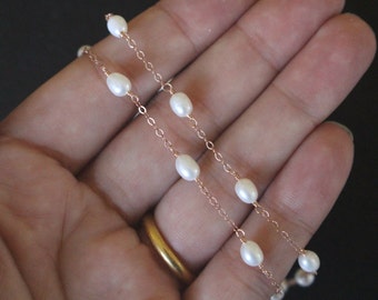 Rose Gold Pearl Necklace, Dainty Rose Gold Necklace, Pearl