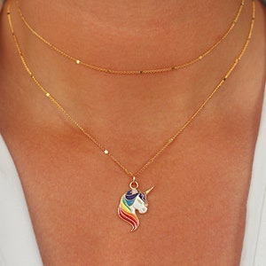 Starlit Gold Unicorn Necklace, Rainbow Unicorn Necklace, Rainbow Necklace, Dainty Gold Necklace for Women, Unicorn Necklace for Girls