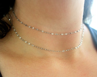 Shimmering Stainless Steel Necklace, Silver Choker Necklace, Silver Sequin Choker Necklace, Stainless Steel Necklace For Women