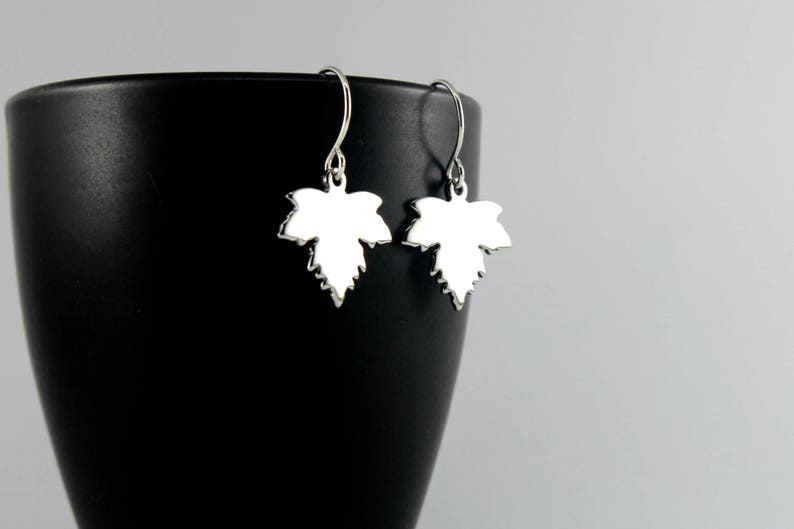 Silver Maple Leaf Earrings, Silver Leaf Earrings, Dangling Silver Earrings, Silver Earrings, Moonlit Goddess Jewelry, Maple Leaf Jewelry image 1
