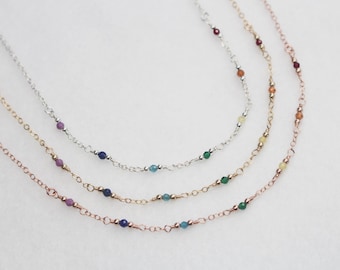 Collar con gema arcoíris, chapado en oro rosa, plata de ley o chapado en oro.