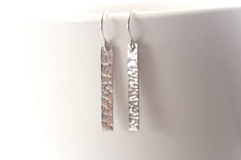 Hammered Sterling Silver Bar Earrings, Dangling Sterling Silver Earrings, 925 Sterling Silver Stick Earrings, Sterling Silver Drop Earrings image 1