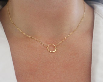 Gold Circle Necklace, Gold Eternity Necklace, Single Gold Circle Necklace, Gold Open Ring Necklace, Minimal Dainty Gold Necklace For Women