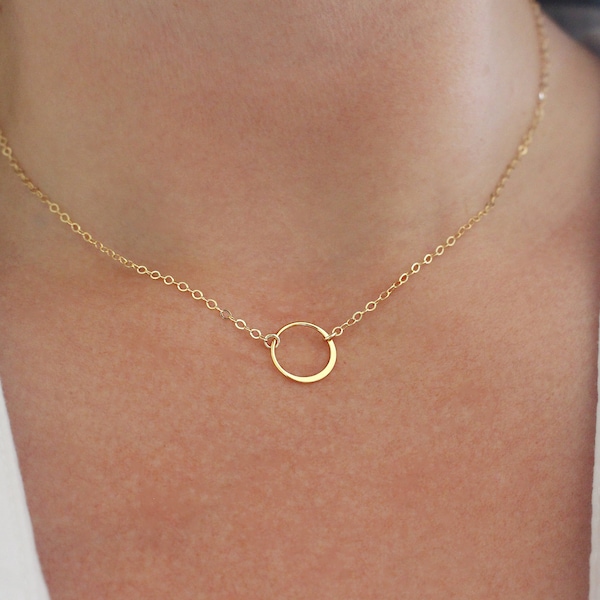 Gold Circle Necklace, Gold Eternity Necklace, Single Gold Circle Necklace, Gold Open Ring Necklace, Minimal Dainty Gold Necklace For Women