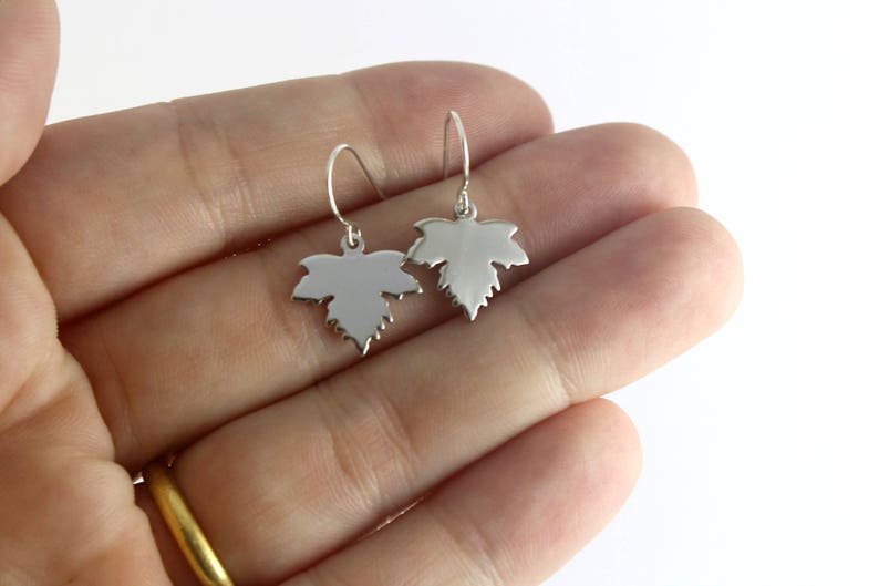 Silver Maple Leaf Earrings, Silver Leaf Earrings, Dangling Silver Earrings, Silver Earrings, Moonlit Goddess Jewelry, Maple Leaf Jewelry image 3