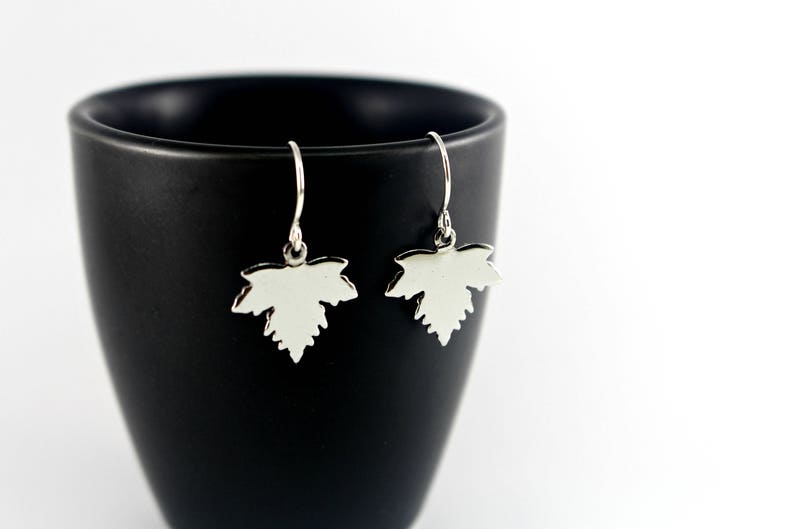 Silver Maple Leaf Earrings, Silver Leaf Earrings, Dangling Silver Earrings, Silver Earrings, Moonlit Goddess Jewelry, Maple Leaf Jewelry image 2