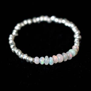 Ethiopian Opal Ring, Natural Opal Ring, Genuine Opal Ring, Beaded Silver Ring, Thin Dainty Silver Ring, Silver Rainbow Stacking Ring image 2