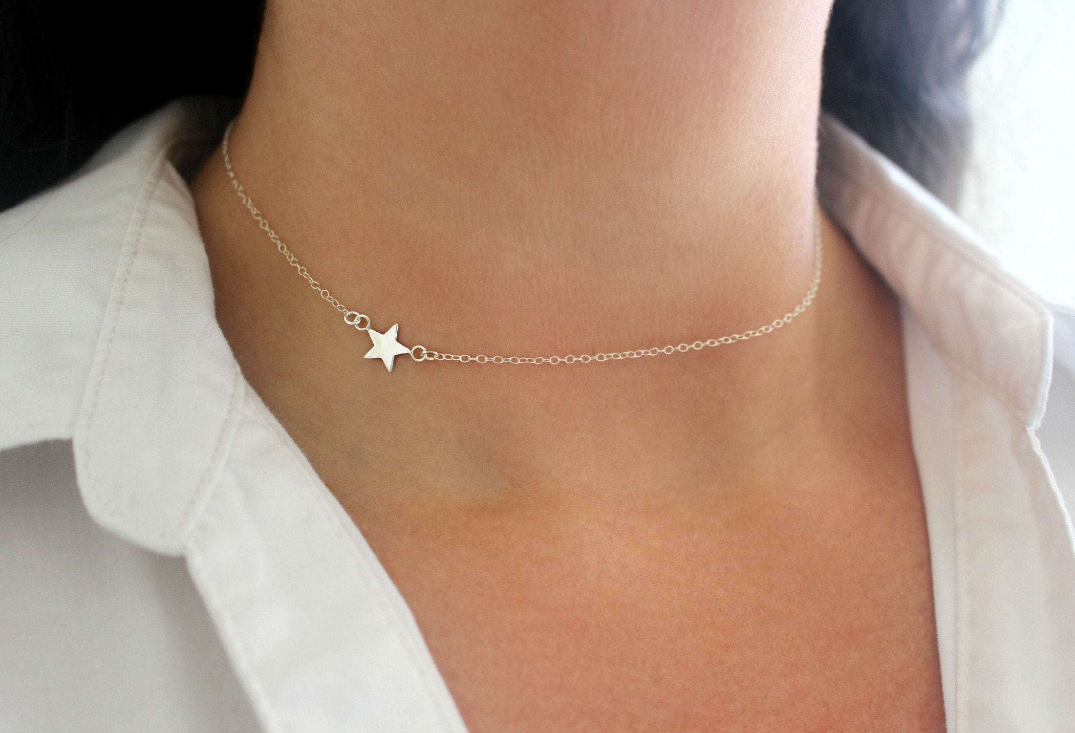 Sterling Silver Star Necklace Dainty 