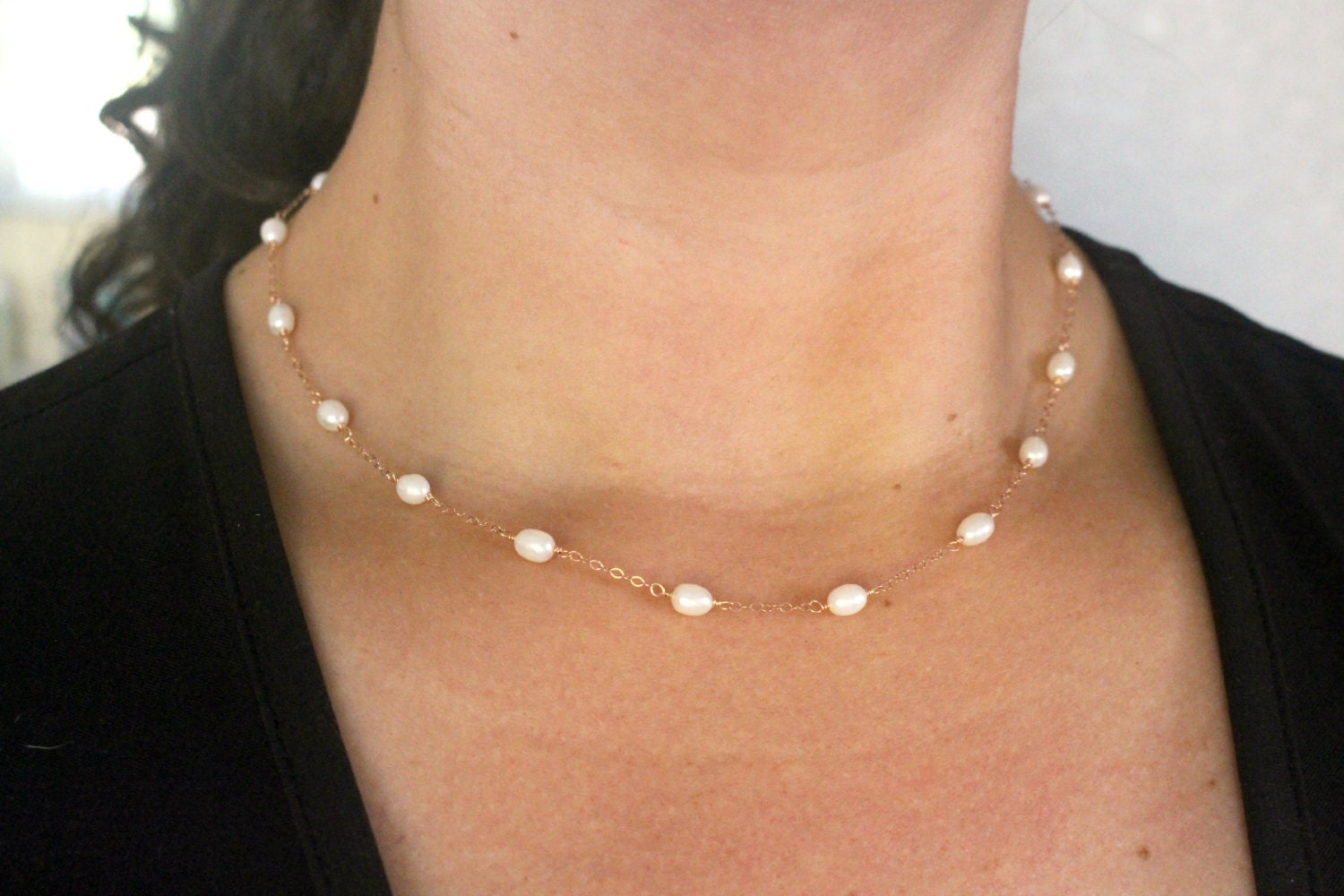 Sterling Silver Dainty Pearl Necklace - Gothic Grace Inc