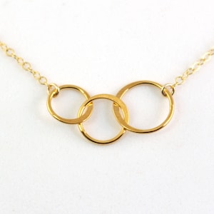 Triple Gold Infinity Necklace, Three Circles Necklace, New Family Necklace, Three Ring Necklace, Three Sisters Necklace, Friends Necklace