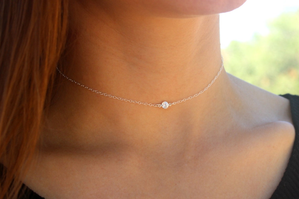 Sterling Silver Crystal Choker Necklace Sterling Silver Etsy