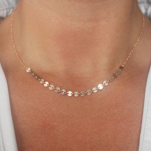 Rose Gold Disc Necklace, Dainty Rose Gold Necklace, Rose Gold Coin Necklace, Rose Gold Dot Necklace, Shimmering Rose Gold Chain Necklace