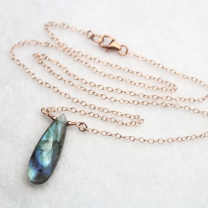 Labradorite Necklace, Large Labradorite Pendant, Gold Filled Sterling Silver Rose Gold Filled, Faceted Elongated Pear Cut Gemstone Necklace image 3