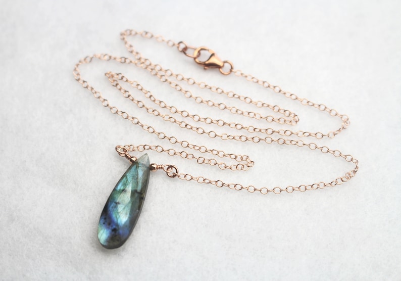 Labradorite Necklace, Large Labradorite Pendant, Gold Filled Sterling Silver Rose Gold Filled, Faceted Elongated Pear Cut Gemstone Necklace image 3