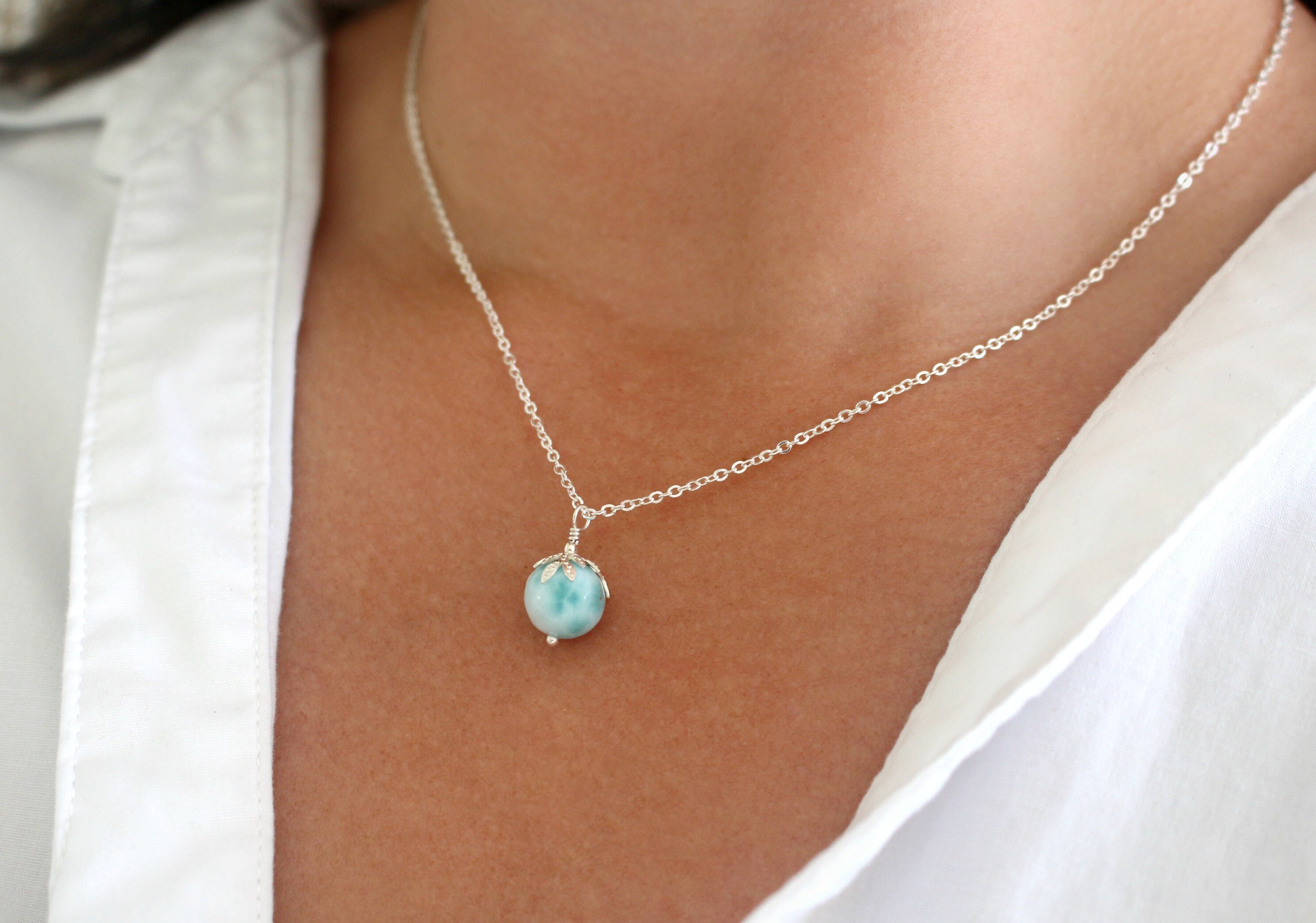 Tropical USA Sterling Silver Larimar Cute Heart Necklace Pendant with 18 Box Chain Tropical USA Sterling Silver Larimar Cute Heart Necklace Pendant with 18 Box Chain
