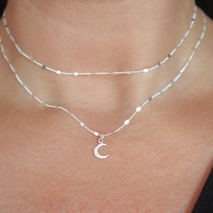Starlit Sterling Silver Moon Necklace, Sterling Silver Moon Necklace, Sterling Silver Bar Necklace, Sterling Silver Crescent Moon Necklace
