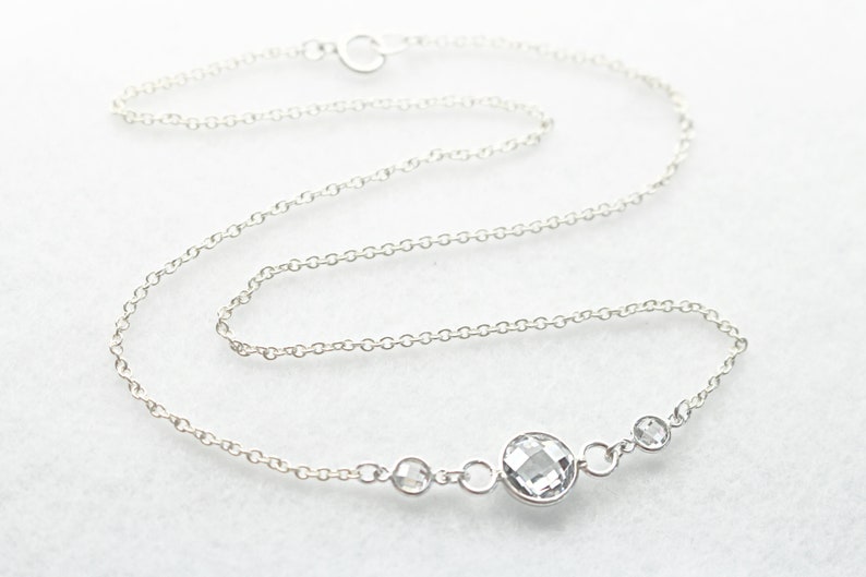 Triple Sterling Silver Crystal Necklace, Sterling Silver Crystal Necklace, Silver Gemstone Necklace, Dainty Silver Choker Necklace for Women image 3