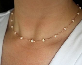 Rose Gold Opal Station Necklace