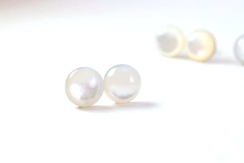 Mother of Pearl Earrings, White Pearl Post Earrings, Large Pearl Stud Earrings, Natural Mother of Pearl Jewelry, Stainless Steel Studs image 4