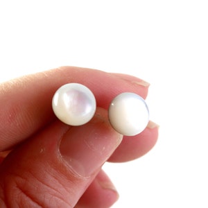 Mother of Pearl Earrings, White Pearl Post Earrings, Large Pearl Stud Earrings, Natural Mother of Pearl Jewelry, Stainless Steel Studs image 5