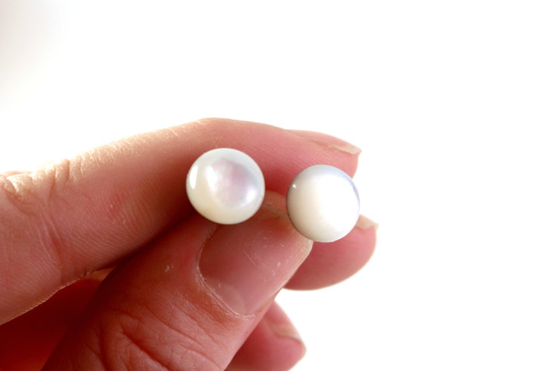 Mother of Pearl Earrings, White Pearl Post Earrings, Large Pearl Stud Earrings, Natural Mother of Pearl Jewelry, Stainless Steel Studs image 5