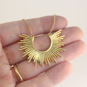 Starburst Gold Sun Necklace, Rising Sun Necklace, Gold Charm Necklace, Sun Goddess Necklace, Gold Necklace for Women, Gold Layering Necklace image 4