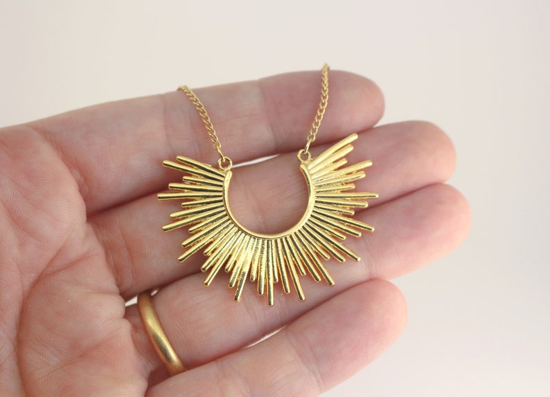 Starburst Gold Sun Necklace, Rising Sun Necklace, Gold Charm Necklace, Sun Goddess Necklace, Gold Necklace for Women, Gold Layering Necklace image 4