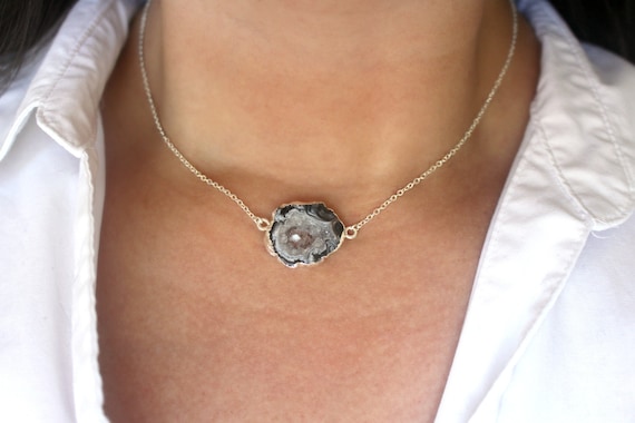 Sterling Silver Geode Necklace Raw 