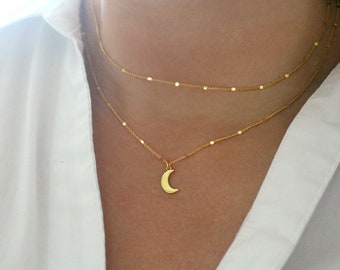 Starlit Gold Moon Necklace, Gold Moon and Stars Necklace, Gold Star Moon Necklace, Gold Crescent Moon Necklace, Dainty Gold Necklace