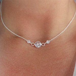 Triple Sterling Silver Crystal Necklace, Sterling Silver Crystal Necklace, Silver Gemstone Necklace, Dainty Silver Choker Necklace for Women image 1