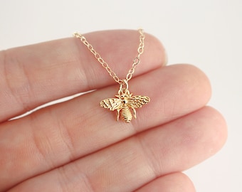 Gold Bee Necklace, Gold Honey Bee Necklace, Dainty Gold Necklace for Women, Gold Charm Necklace, Delicate Gold Necklace