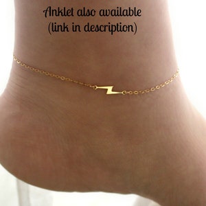 Gold Lightning Bolt Necklace, Gold Choker Necklace, 14k Gold Filled Necklace, Dainty Gold Sideways Necklace, Lightning Bolt Charm Necklace image 7