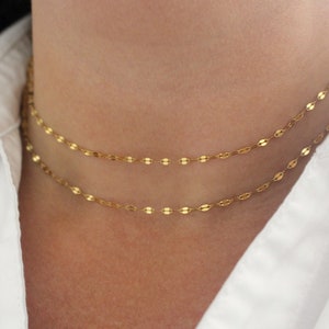 Shimmering Gold Stainless Steel Necklace, Gold Choker Necklace, Gold Bar Necklace, Simple Gold Lace Chain Necklace, Gold Necklace For Women image 1