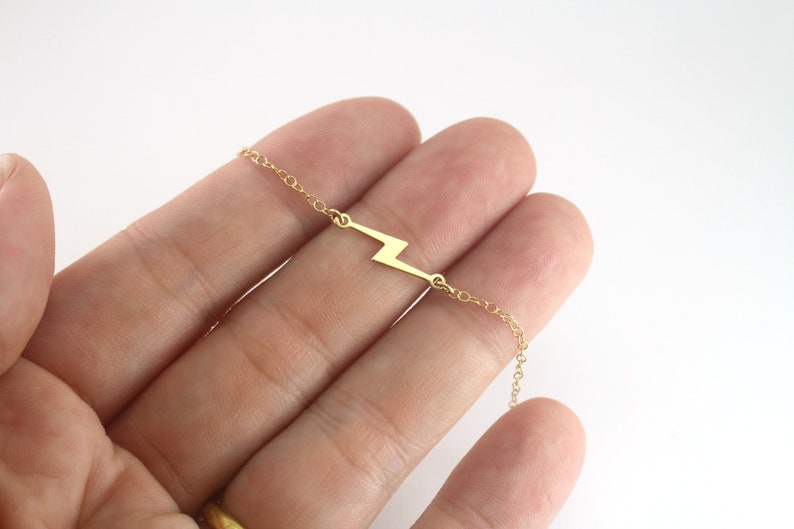 Gold Lightning Bolt Necklace, Gold Choker Necklace, 14k Gold Filled Necklace, Dainty Gold Sideways Necklace, Lightning Bolt Charm Necklace image 4