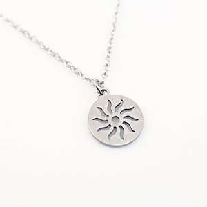 Stainless Steel Sun Necklace, Dainty Sun Necklace, Stainless Steel Necklace for Women, Sun Necklace for Women, Round Sun Charm Necklace