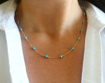 Turquoise Gold Station Necklace Gold 