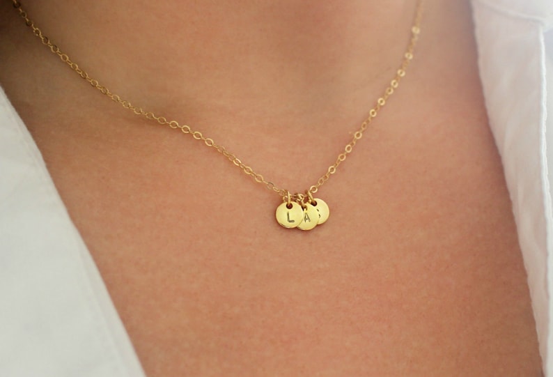 Stamped Gold Disc Necklace Customized Initial Dainty Name Custom Personalized Tag
