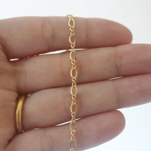 May include: A gold chain necklace with a delicate oval link design.
