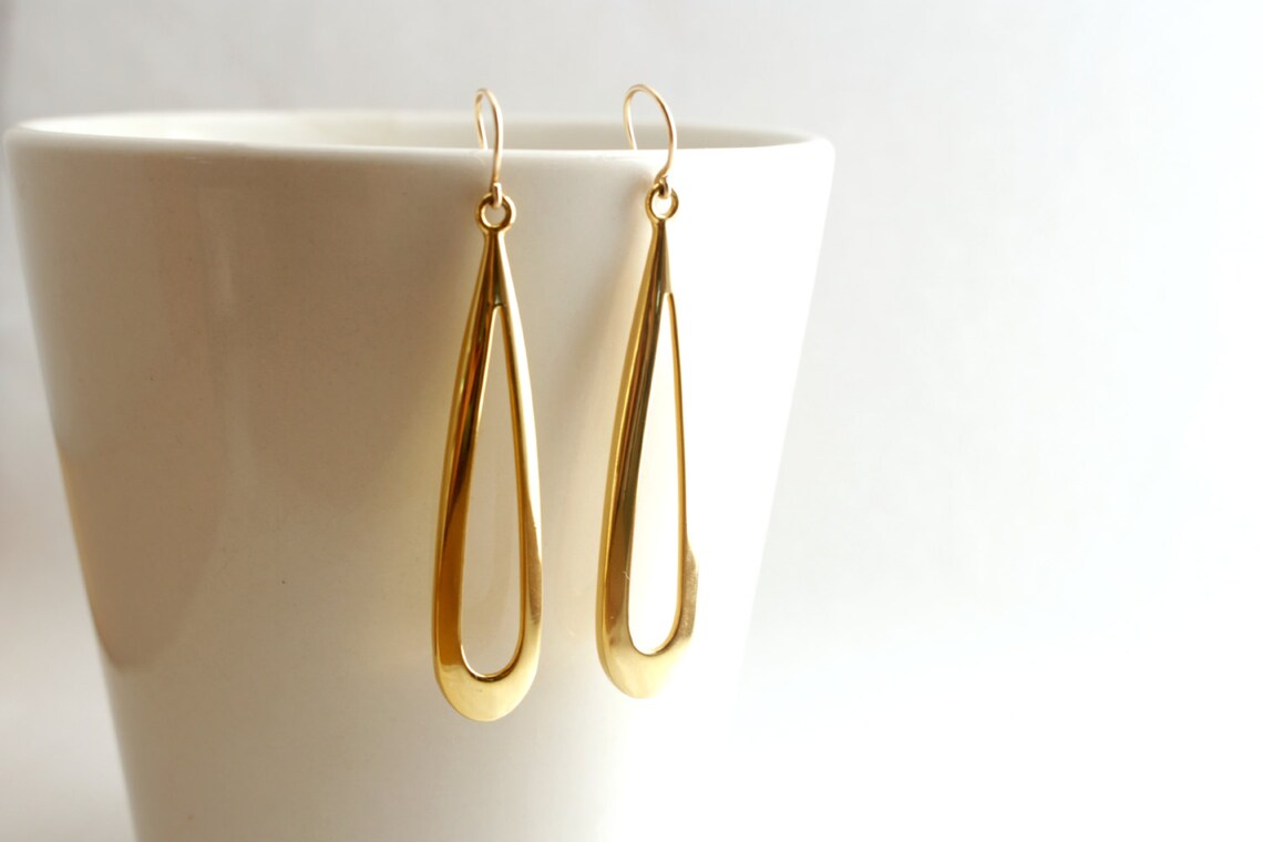 Long Gold Loop Earrings Extra Long Gold Earrings 70s Etsy